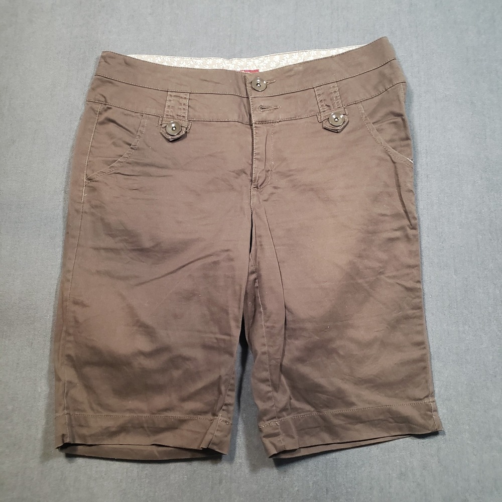 Eye Candy Shorts Womens 12 Brown Knee Length Button Tab Stretch Cotton